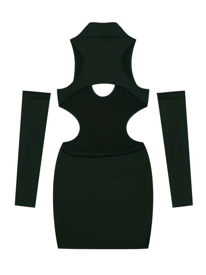 Summer 2026 Sexy Cutout Hanging Neck Dress European American Solid Color Tight Wrapped Hip Dress for Women