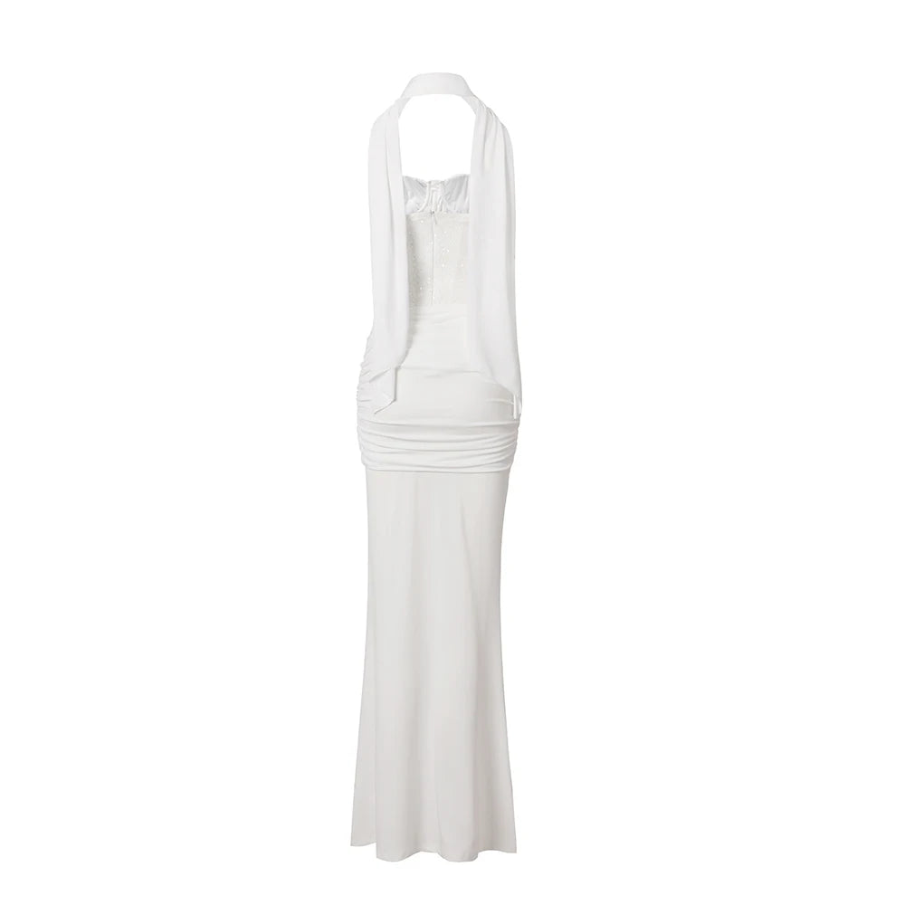 Suninheart Women's Evening Dress Luxury Elegant Velvet White Long One-piece Dress Gown Sequins Birthday Cocktail Party Dresses