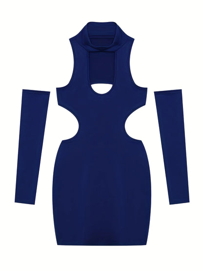 Summer 2026 Sexy Cutout Hanging Neck Dress European American Solid Color Tight Wrapped Hip Dress for Women